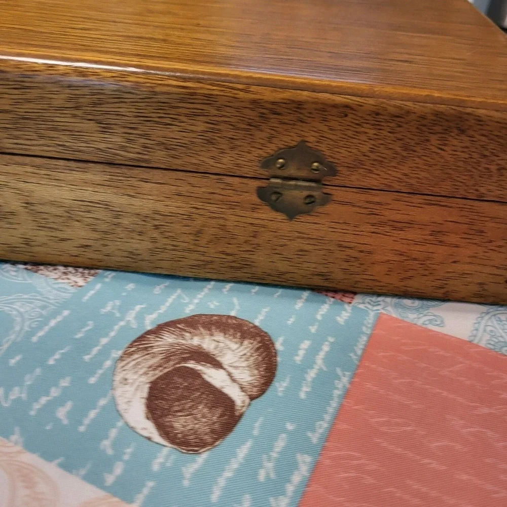 Vintage EMPTY Silverware Chest Wooden Case Blue Velvet Cream Satin Interior